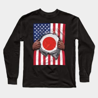 Japan Flag American Flag Ripped - Gift for Japanese From Japan Long Sleeve T-Shirt